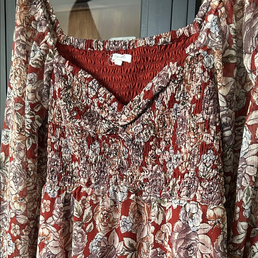 Maurices Red and Cream Floral Long Sleeve Dress - Picture 3 of 5